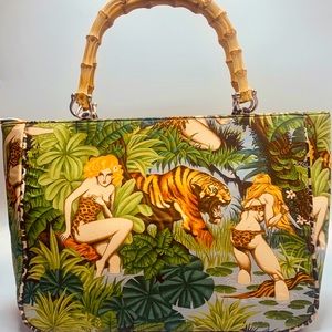 FAR NINE Retro Sexy JungleLady purse bamboo handls